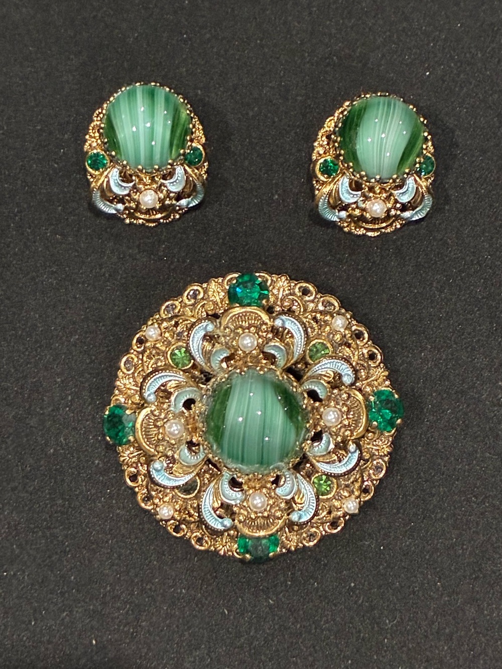 Vintage Western Germany Gold Filigree Brooch & Earring Set